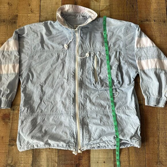 Vintage Lavon Light Blue Windbreaker Jacket With White Stripes Drawstring Adjust - Picture 10 of 11